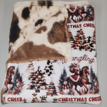 Load image into Gallery viewer, 33x58 Child/Lap Size Minky Wrangling Christmas / Ivory Brown Pony