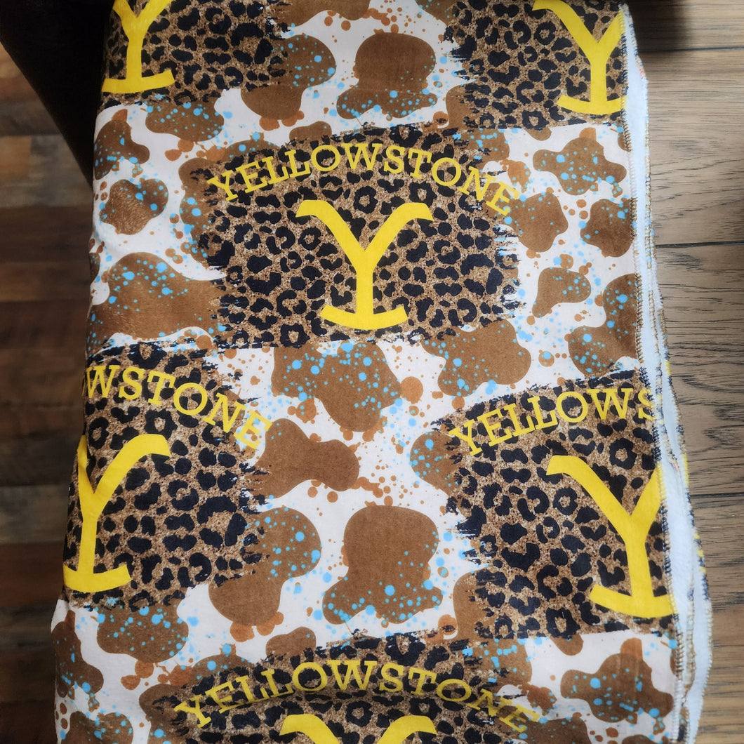 Yellowstone Cow Print Adult Size DSM Squish Double Sided Minky No Backing Blanket 60x73