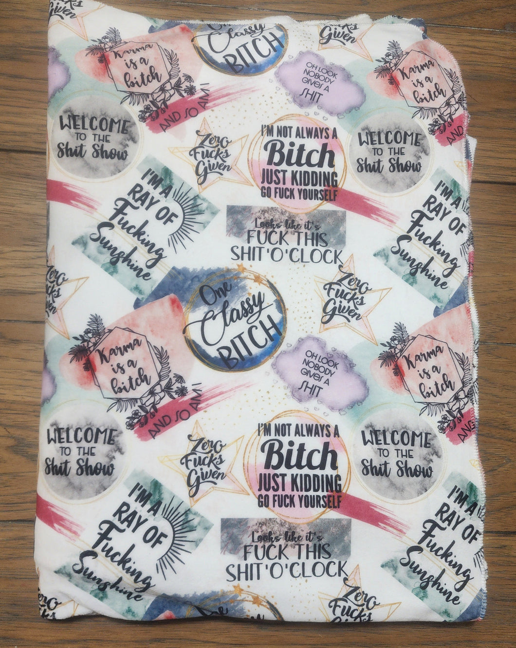 Swear Quotes Print Adult Size DSM Squish Double Sided Minky No Backing Blanket Approximately 60x72