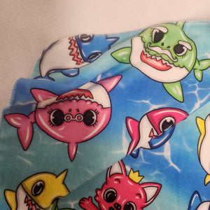 Baby Shark Fam Child / Lap Size DSM Squish Double Sided Minky No Backing Blanket 36x59