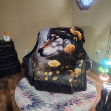 Load image into Gallery viewer, Wolf Yellow Roses Adult Size DSM Squish Double Sided Minky No Backing Blanket Approximately 60x72
