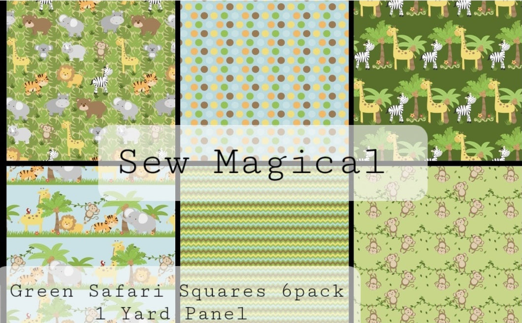 Green Safari Squares 6Pack  1 Yard Panel