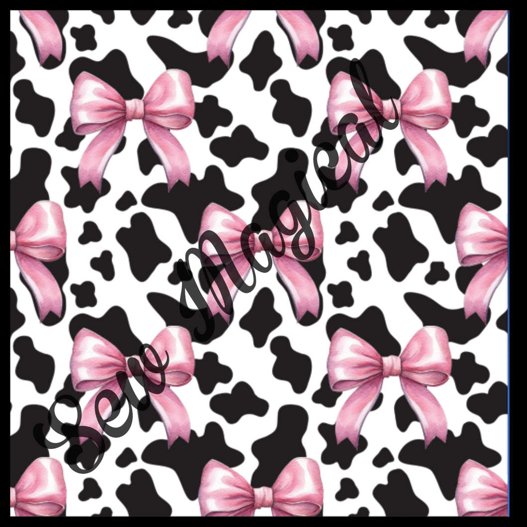 Tiny Pink bows Cow print