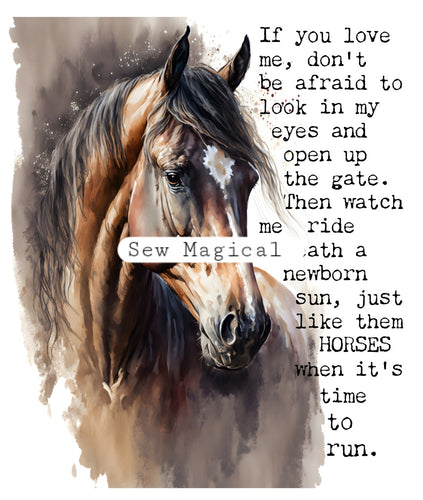 Watercolor Horse Words 2 Yard Panel