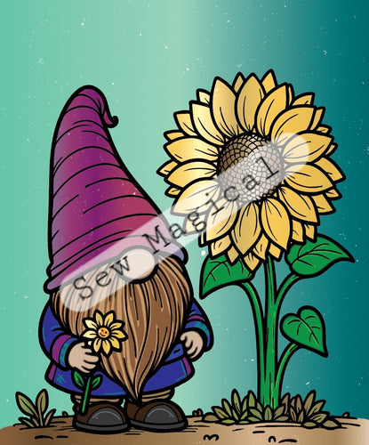 Gnome Sunflower Teal 1 Yard Panel