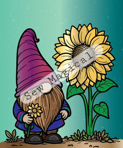 Gnome Sunflower Teal 1 Yard Panel