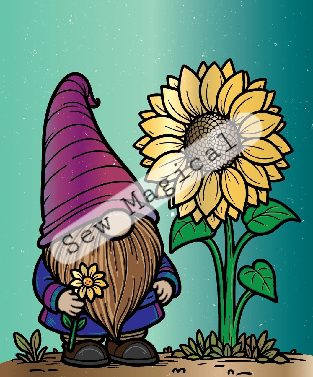 Gnome Sunflower Teal 1 Yard Panel