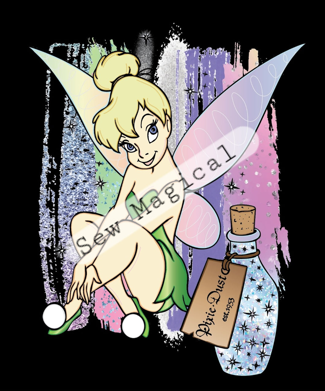 Tinkerbell Dust Blk 1 Yard Panel