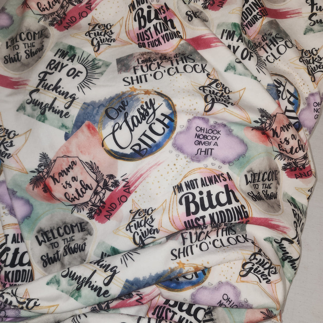 Swear Quotes Print Adult XL Size DSM Squish Double Sided Minky No Backing Blanket Approximately 60x90