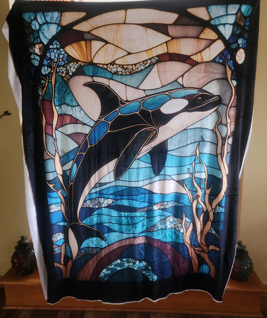 Whale Stained Glass 2 Yard Panel