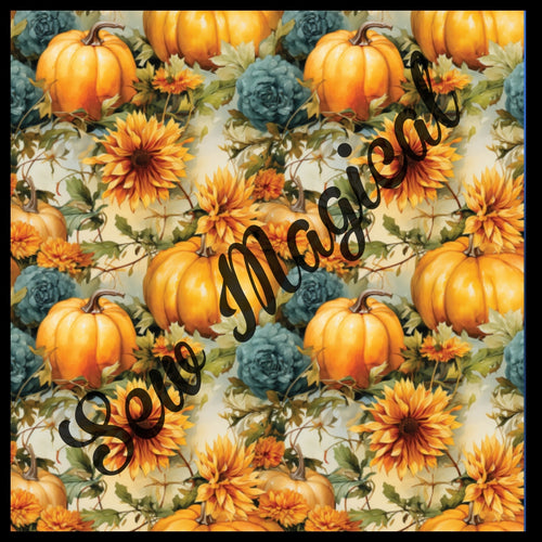 Pumpkin Blue Flowers